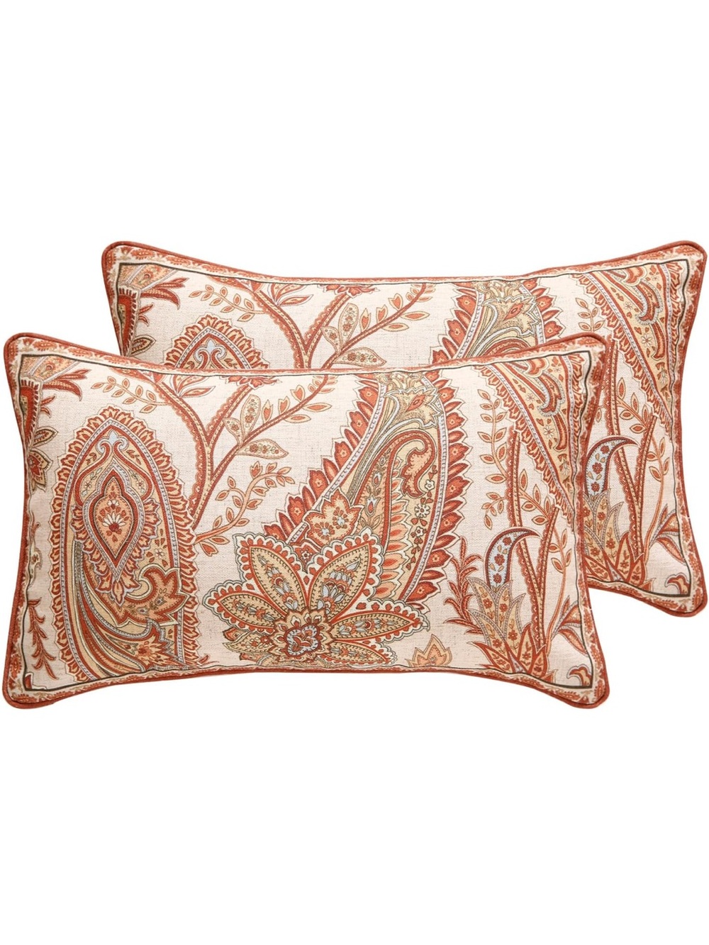 Paisley Decorative Pillow Pair in Rust Orange & Cream